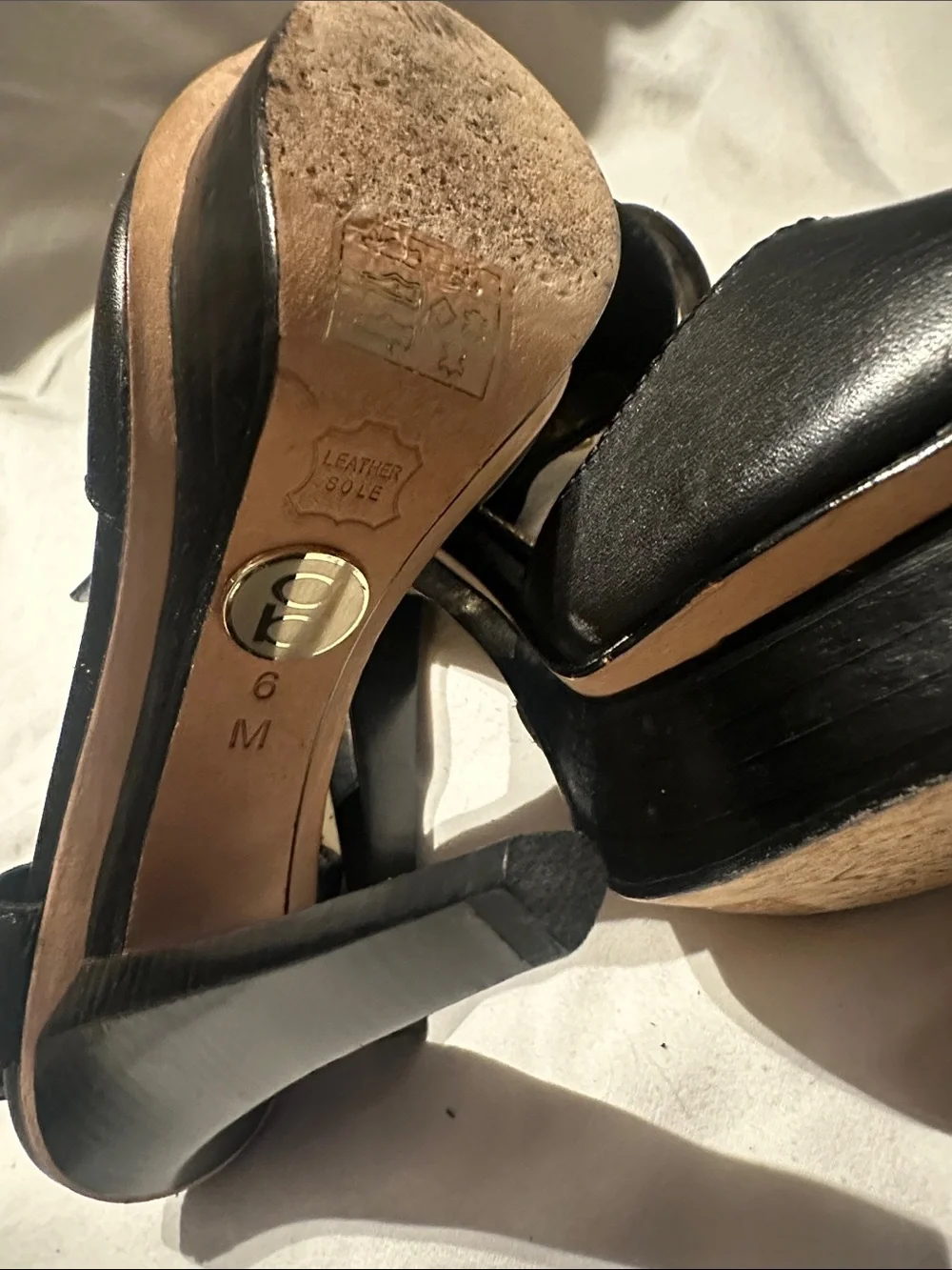 bebe Black Leather Open-Toe Grommet Slingback Heels
